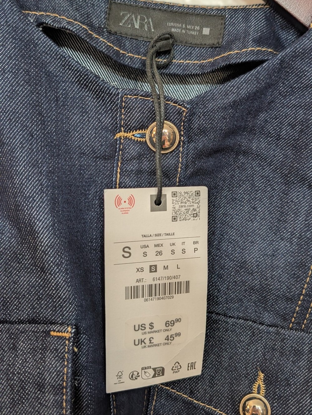 Zara Dark Indigo Denim Vest with Gold-Tone Buttons - Picture 3 of 3